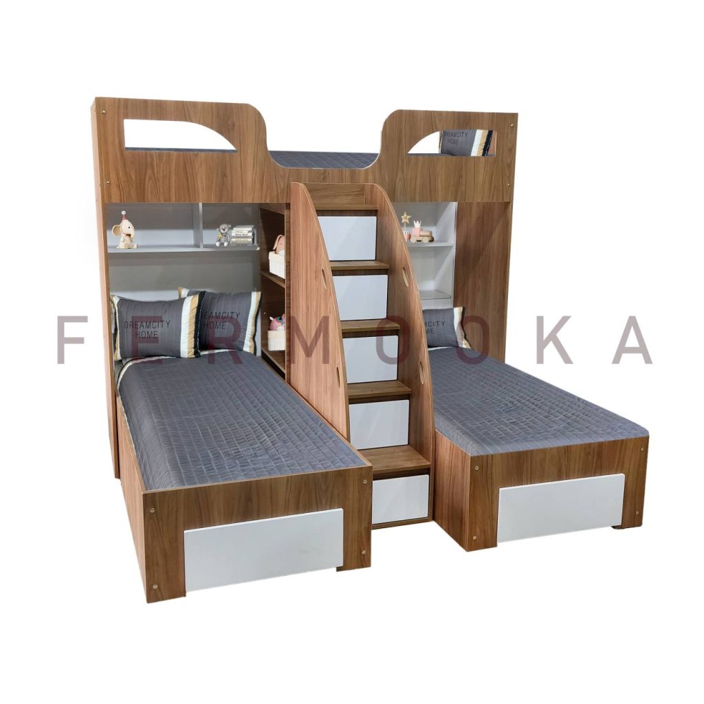 تخت خواب سه فرزندی طرح چوب